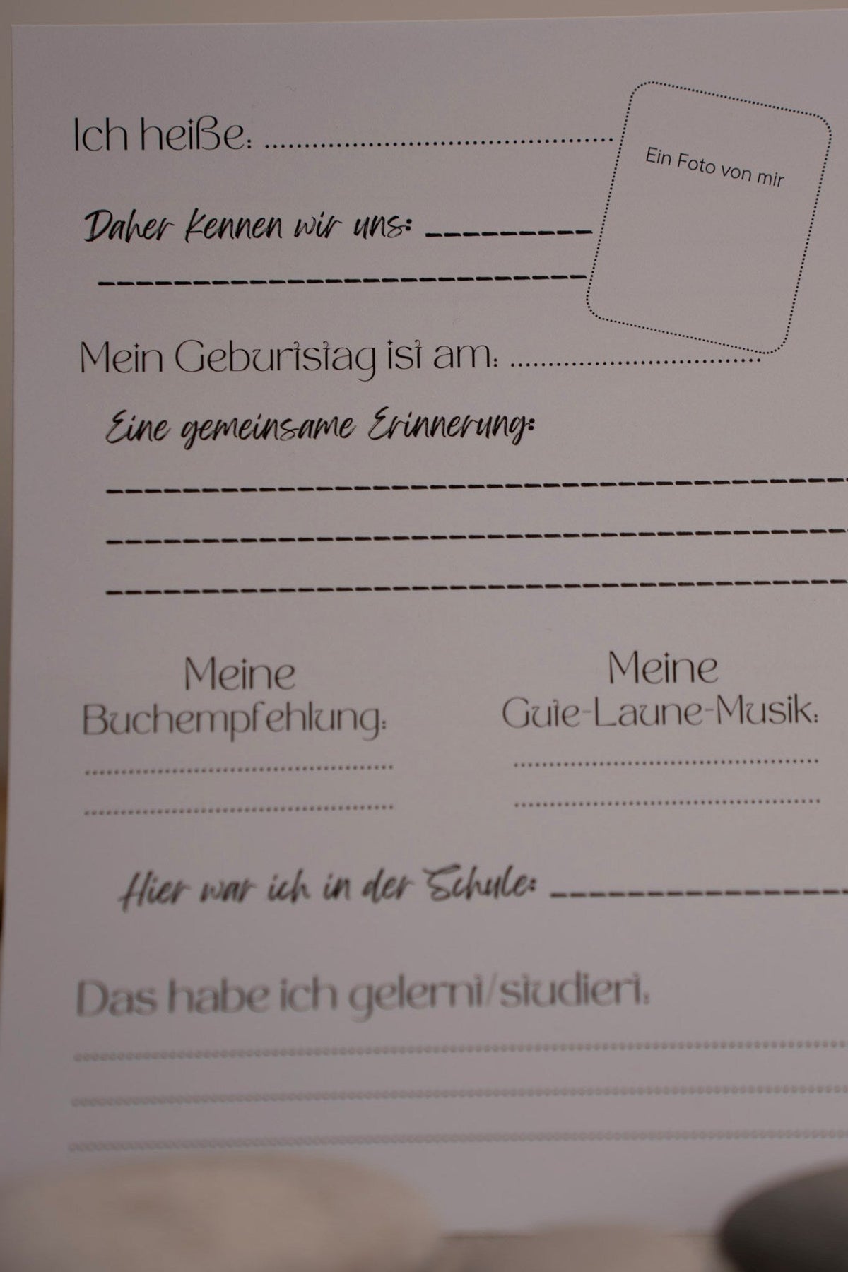 Gästebuchseite Schwarz-Weiß